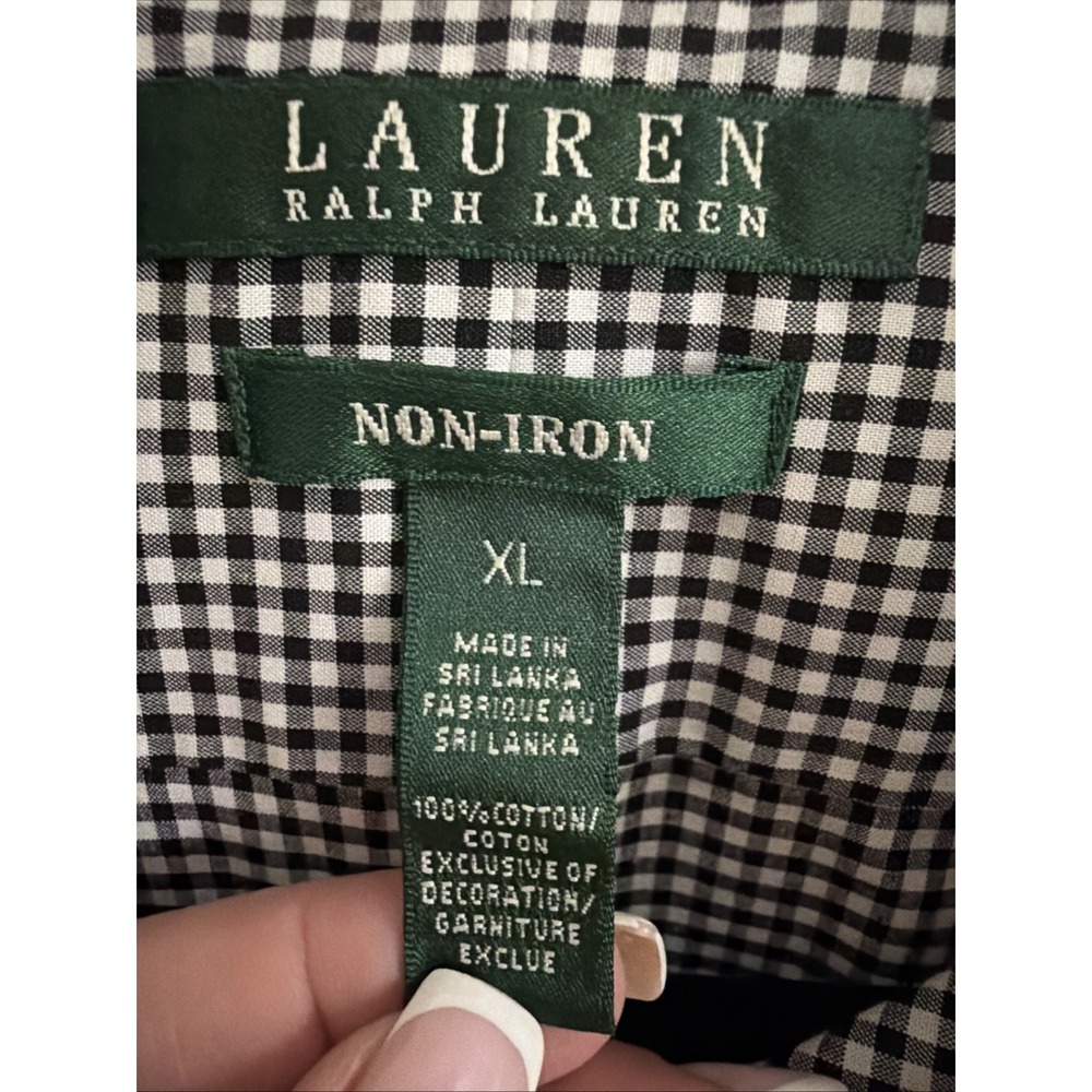 Lauren Ralph Lauren Non-Iron Gingham Button-Down Shirt | Black & White | Size XL - Picture 4 of 9